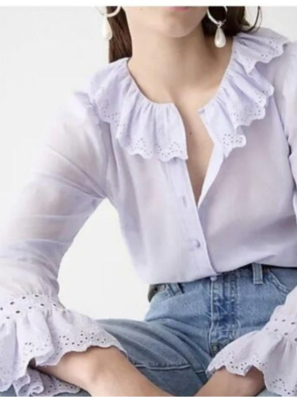 J. Crew Lavender Embroidered Ruffle-collar Top with Eyelet NWT Size 4